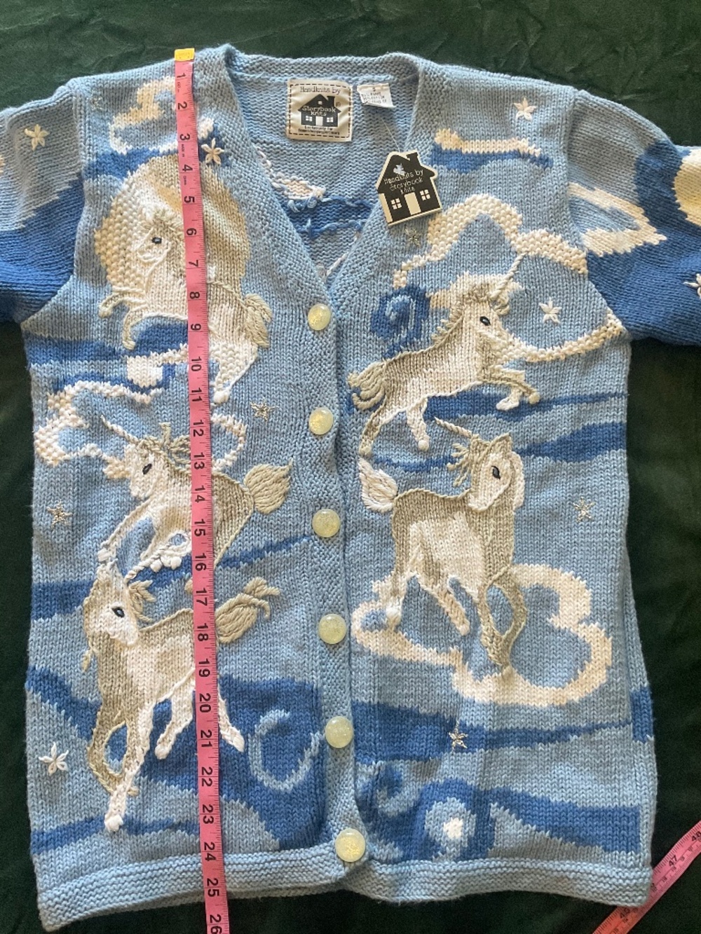 NWT Rare vintage Storybook Knits Unicorn blue hand knit sweater SMALL - Picture 7 of 8